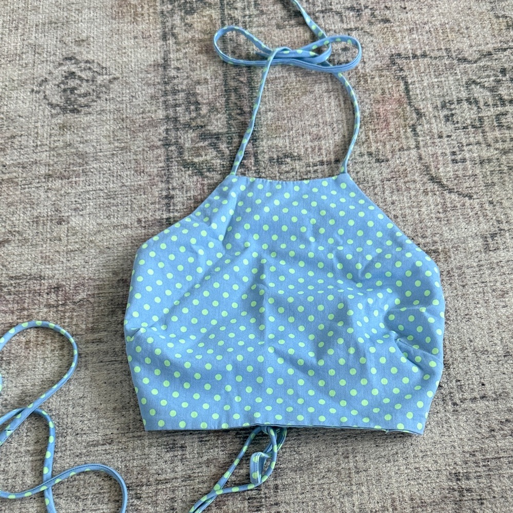 Zara Blue and Green Polka Dot Halter Top